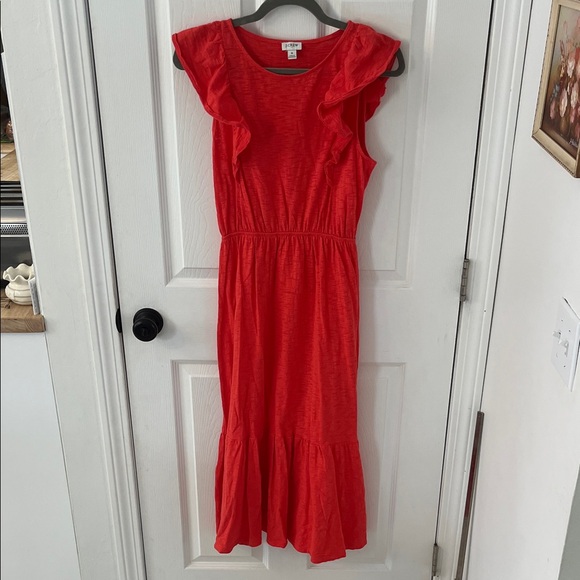 J. Crew Dresses & Skirts - J. Crew Red Midi Dress with Ruffle Sleeves